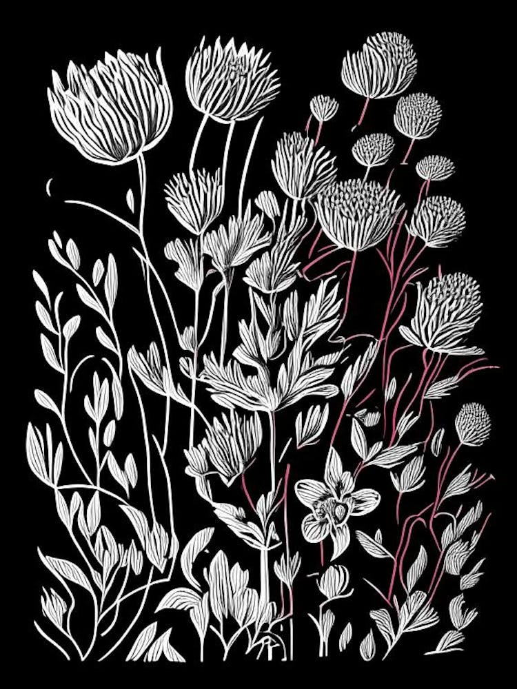 Red Clover Wildflower Linocut