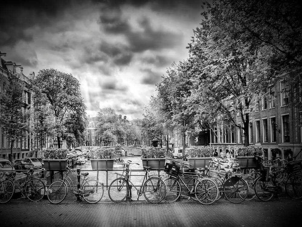 Amsterdam Typical Cityscape in monochrome