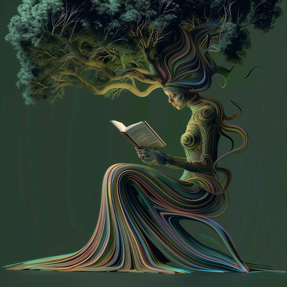Femme-Arbre Lisant un Livre - Impression d'Art