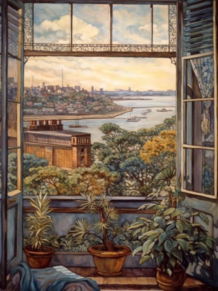 A Window View Of Sydney In The Style Of Art Nouveau 4
