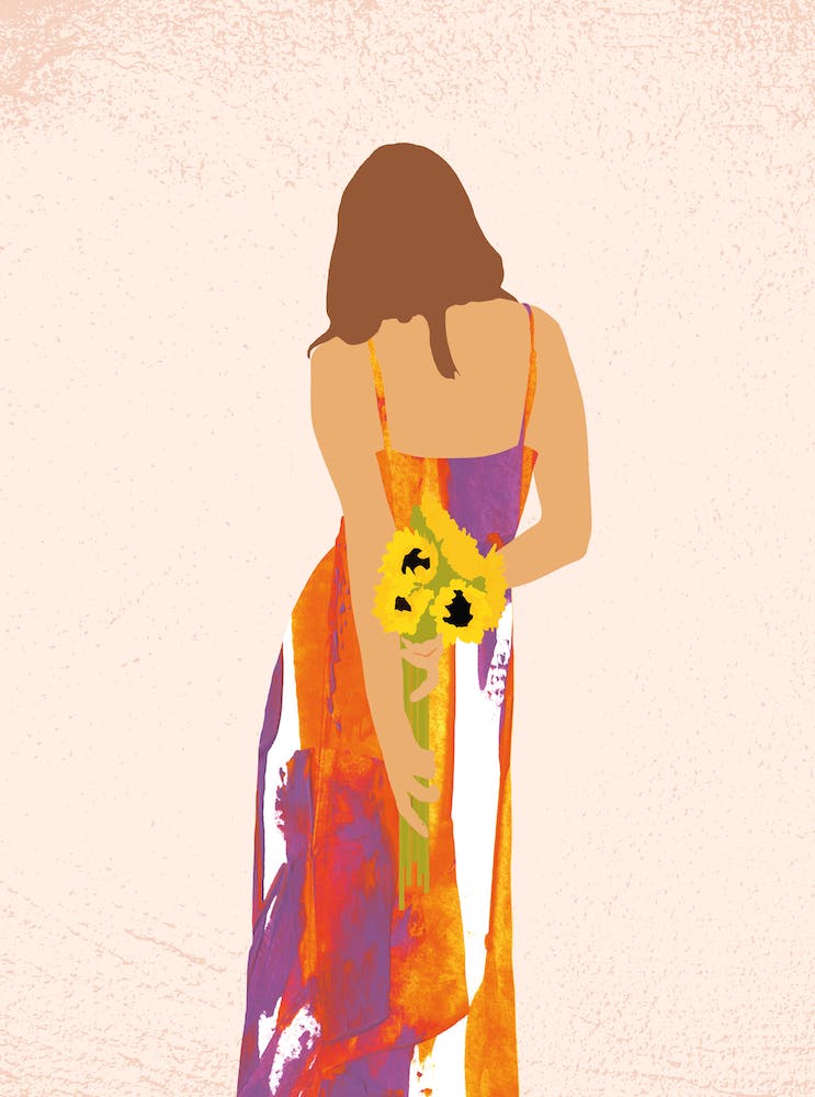 Woman Holding Sunflowers