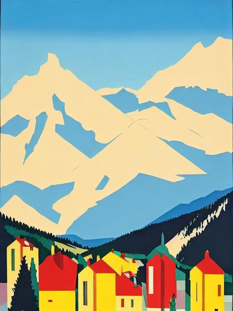 Les Deux Alpes, France Midcentury Vintage Skiing Poster