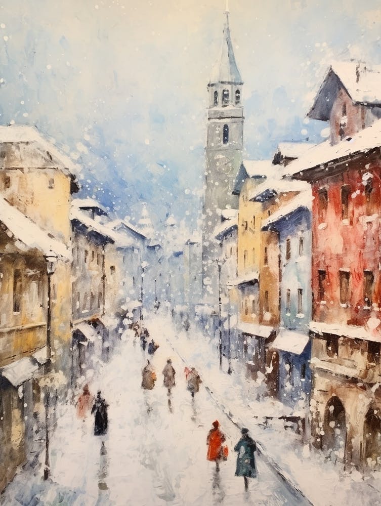 Vintage Winter Painting Zurich Switzerland 2