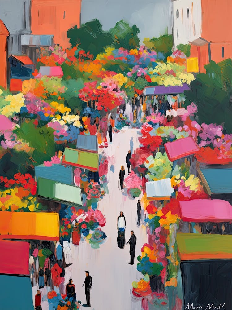 Spring Flower Market Summer Aerial View Painting 3