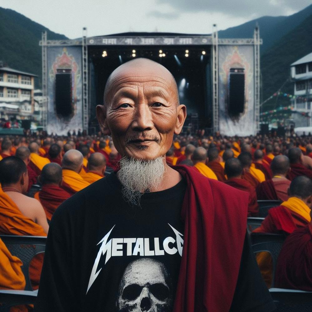 Buddhist Monk in a heavy metal concert