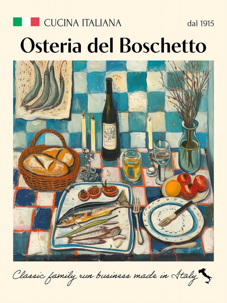 Osteria Del Boschetto Trattoria Italian Poster Food Kitchen