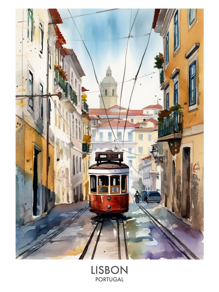 Lisbon Portugal Watercolour Travel Poster 1