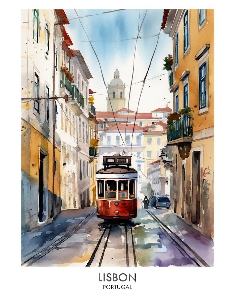Lisbon Portugal Watercolour Travel Poster 1