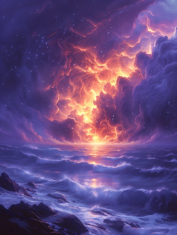 Stormy Night Bichromatic, Surrealism, Impressionism