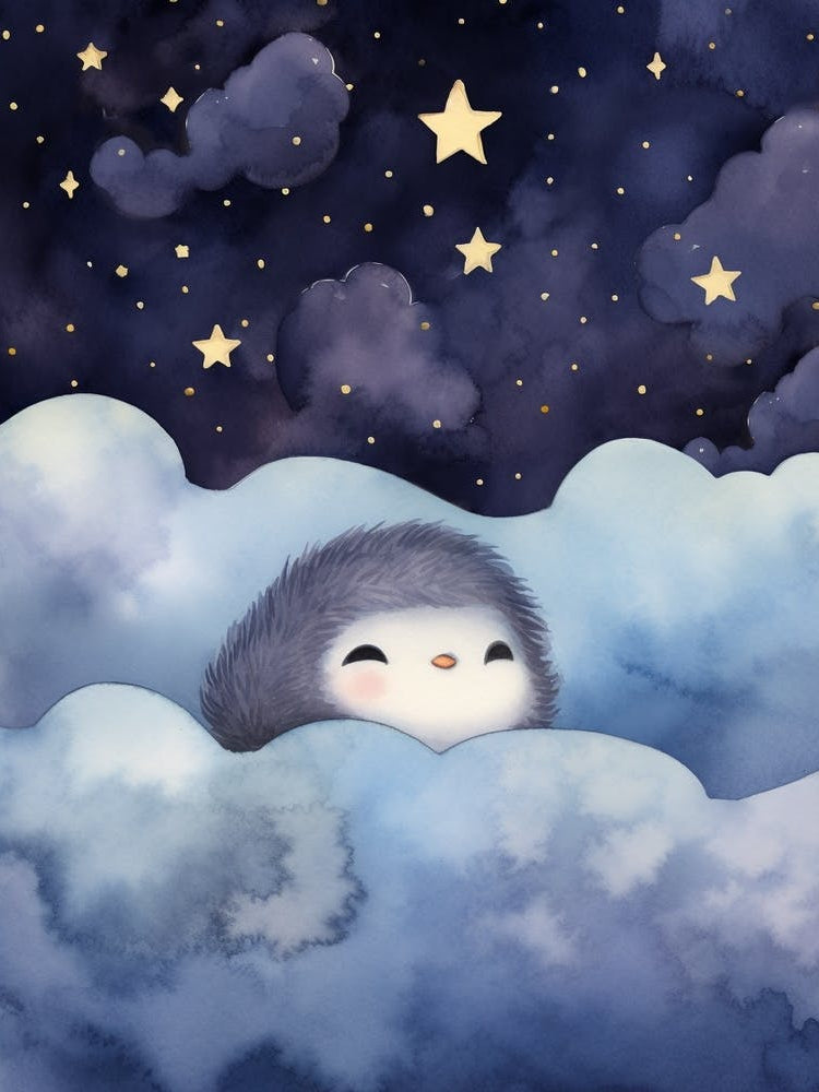 Baby Penguin Sleeping In The Clouds