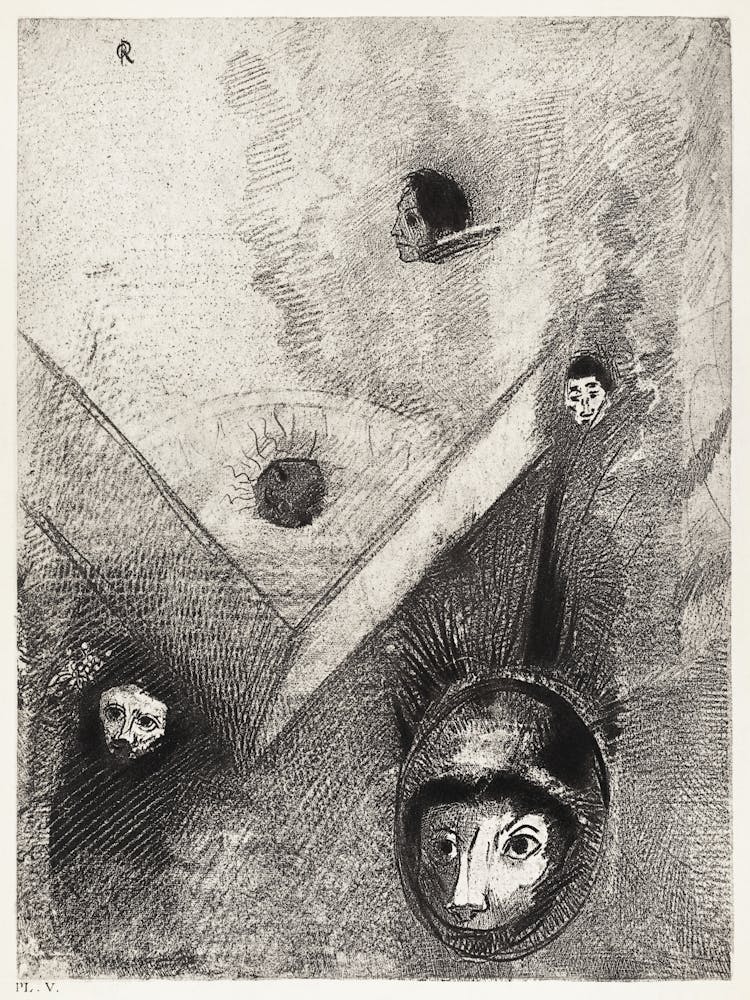 On Backdrop Of Our Nights God With His Knowing Finger Traces A Multiform Implacable Nightmare (1890), Odilon Redon
