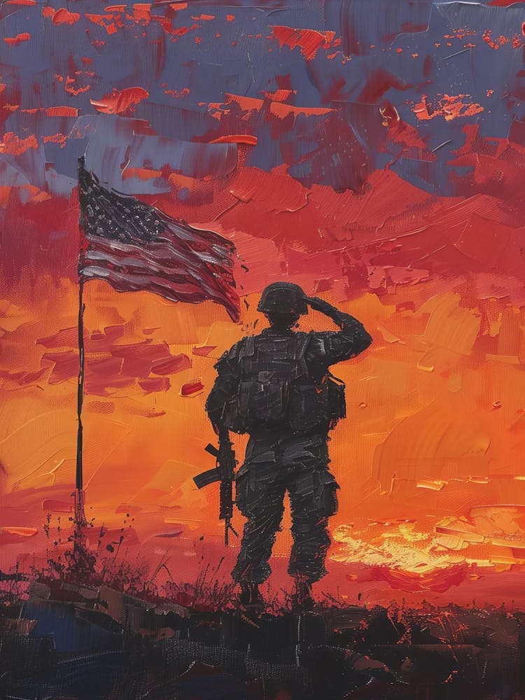 American Soldier Saluting Painting Patriotic Wall Decor Military Decoration Veterans Day Gift American Flag Art American Tribute Art