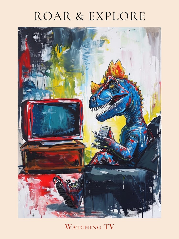 Dinosaure Regardant la Télévision Graffiti Abstrait 4 Affiche