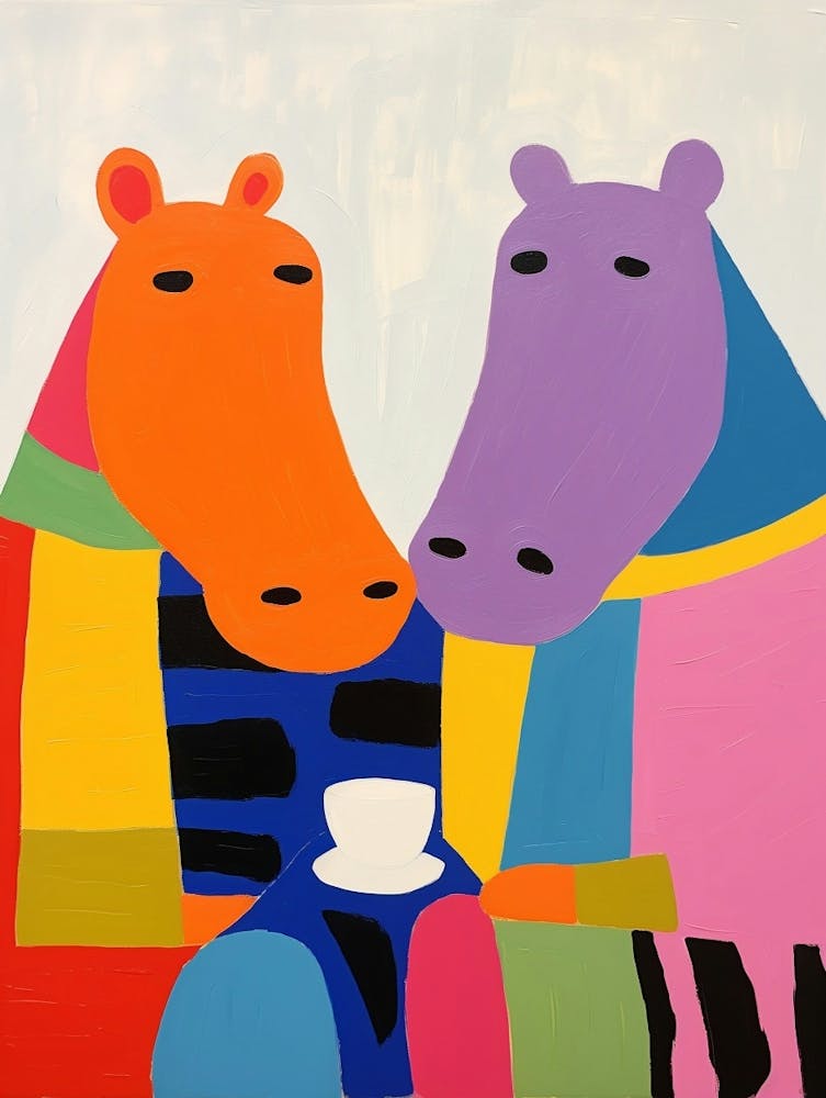 Art Animalier Coloré pour Enfants Hippopotame 1