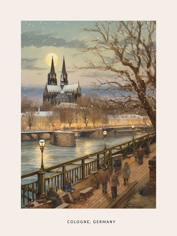Vintage Winter Poster Cologne Germany 2