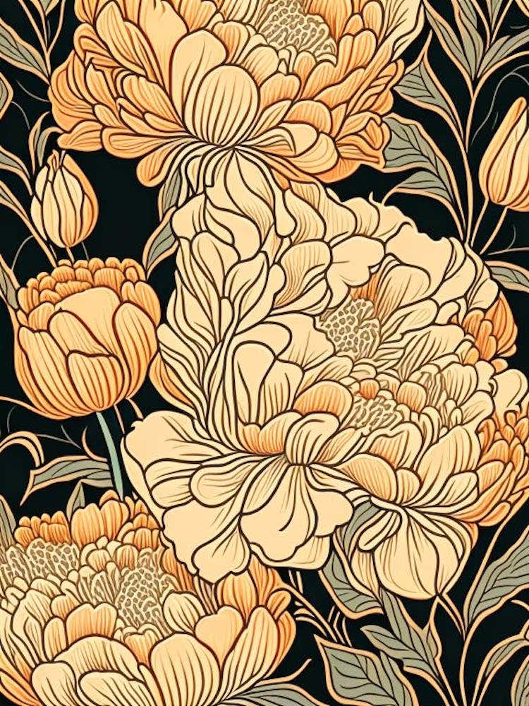 Cut Flowers Of  Peonies Orange 2 Drawing