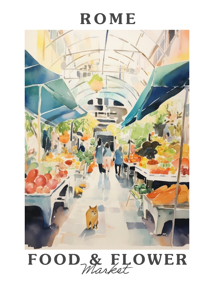 Food Market With Cats In Rome 2 Poster