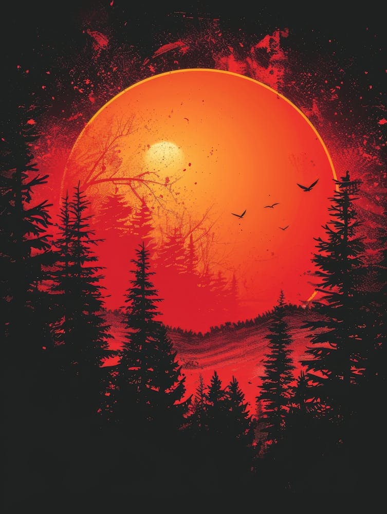 Sunset In The Forest Canvas Art