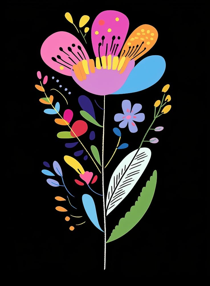 Colorful Flowers On A Black Background