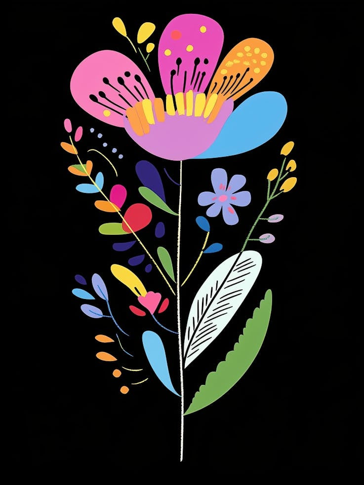 Colorful Flowers On A Black Background