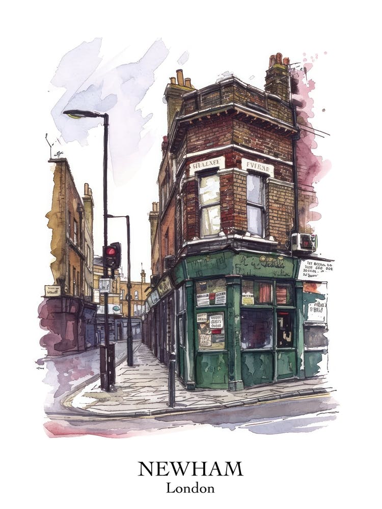 Newham London Borough   Street Watercolour 1 Poster