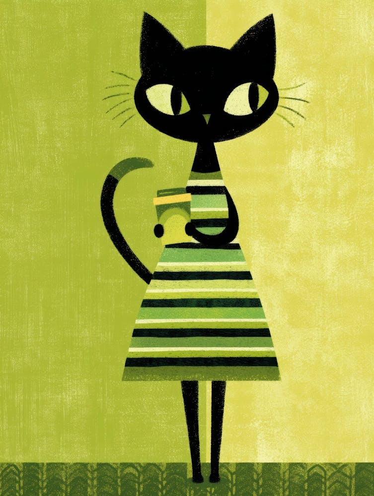 Cat In Green Dress