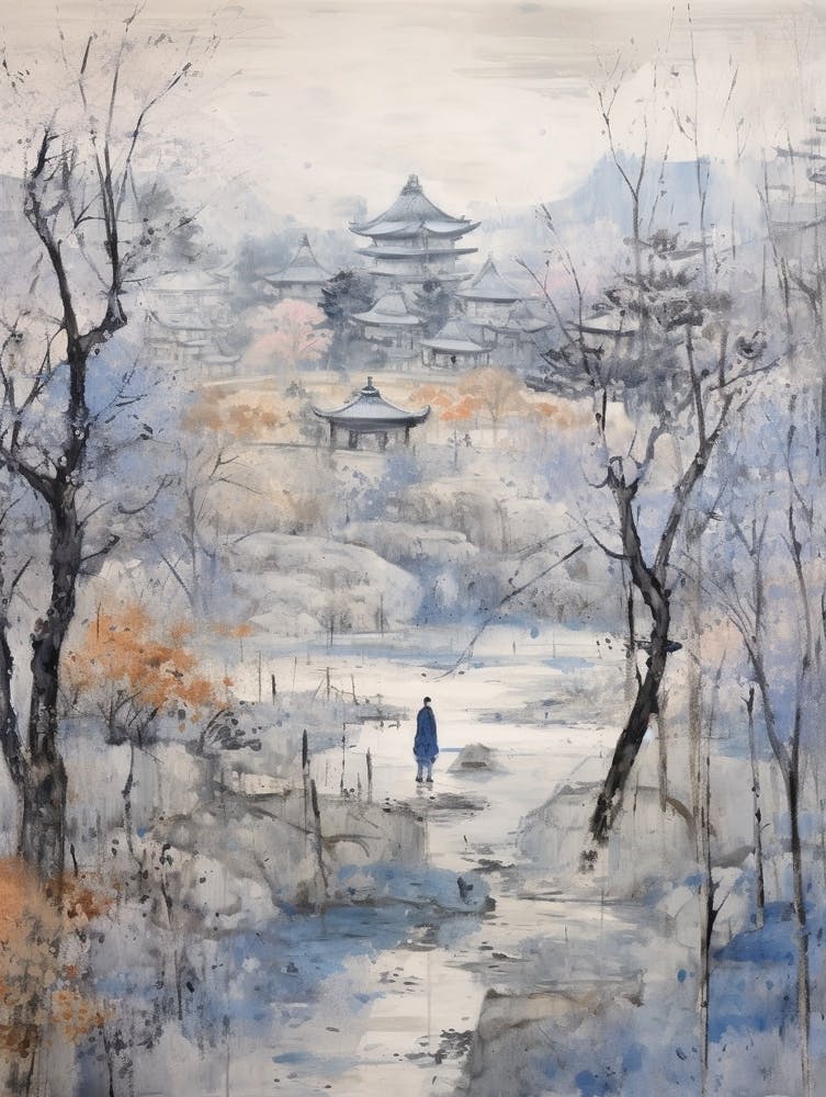 Winter City Park Painting Royal Park Kyoto 4