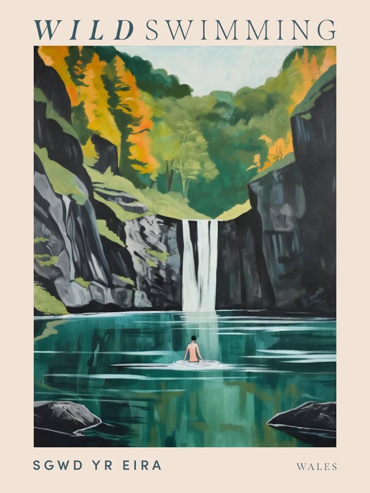 Wild Swimming At Sgwd Yr Eira Waterfall Wales Poster