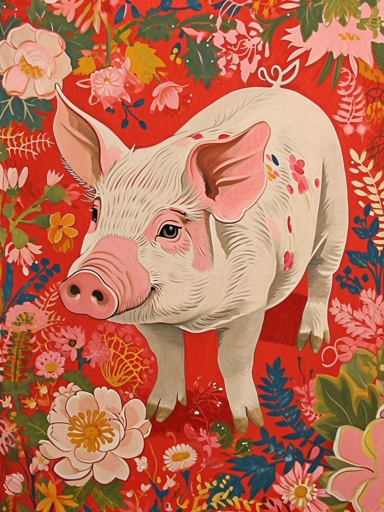 Floral Animal Painting Pig 2