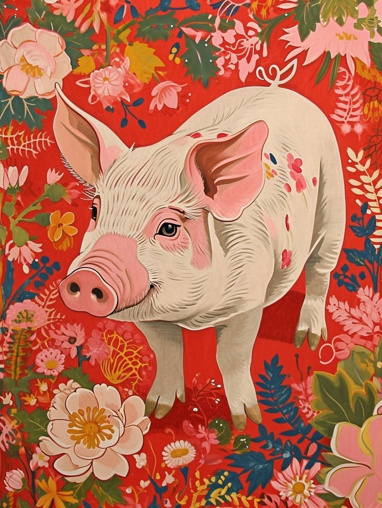 Floral Animal Painting Pig 2