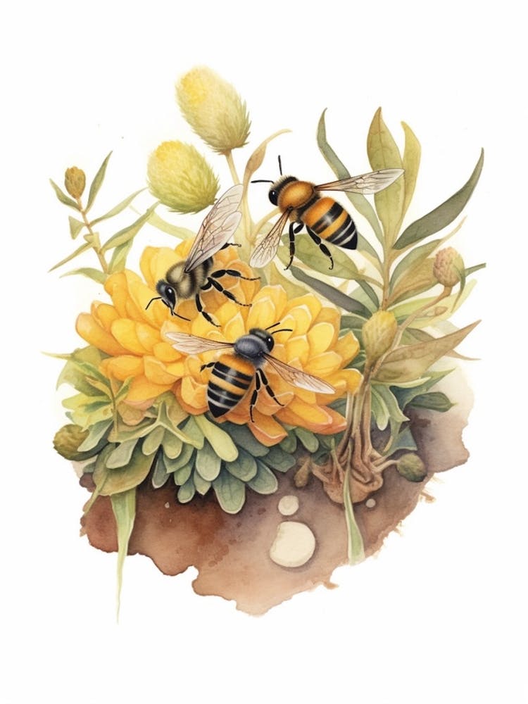Garden Bumble Bee Beehive Watercolour Illustration 2