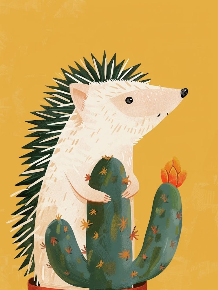 Hedgehog Cactus Minimalist Abstract Illustration 3