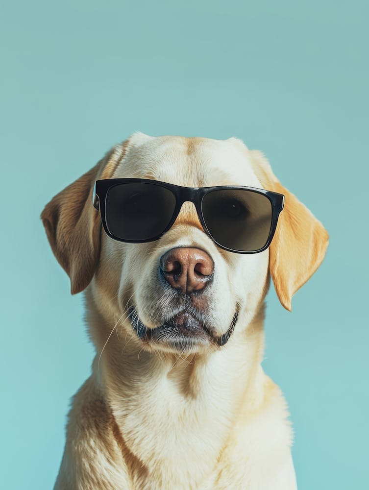 Yellow Labrador Wearing Sunglasses. Generated AI.