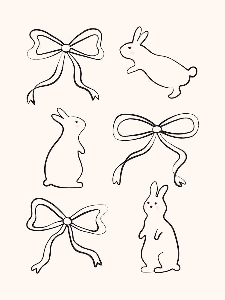 Ribbon Bows and Bunnies in Black and Linen White