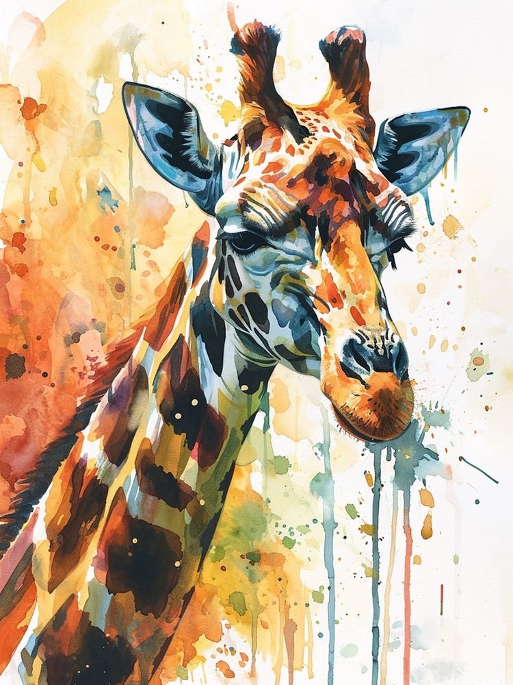 Giraffe Face Watercolour Portrait 1