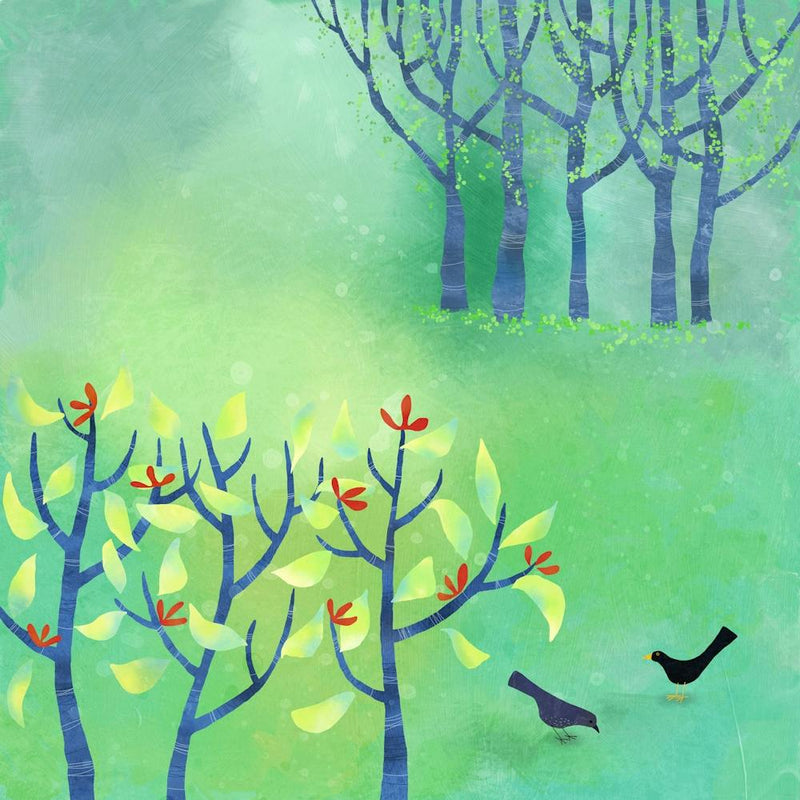 Birds Blossom and Trees Green Landscape