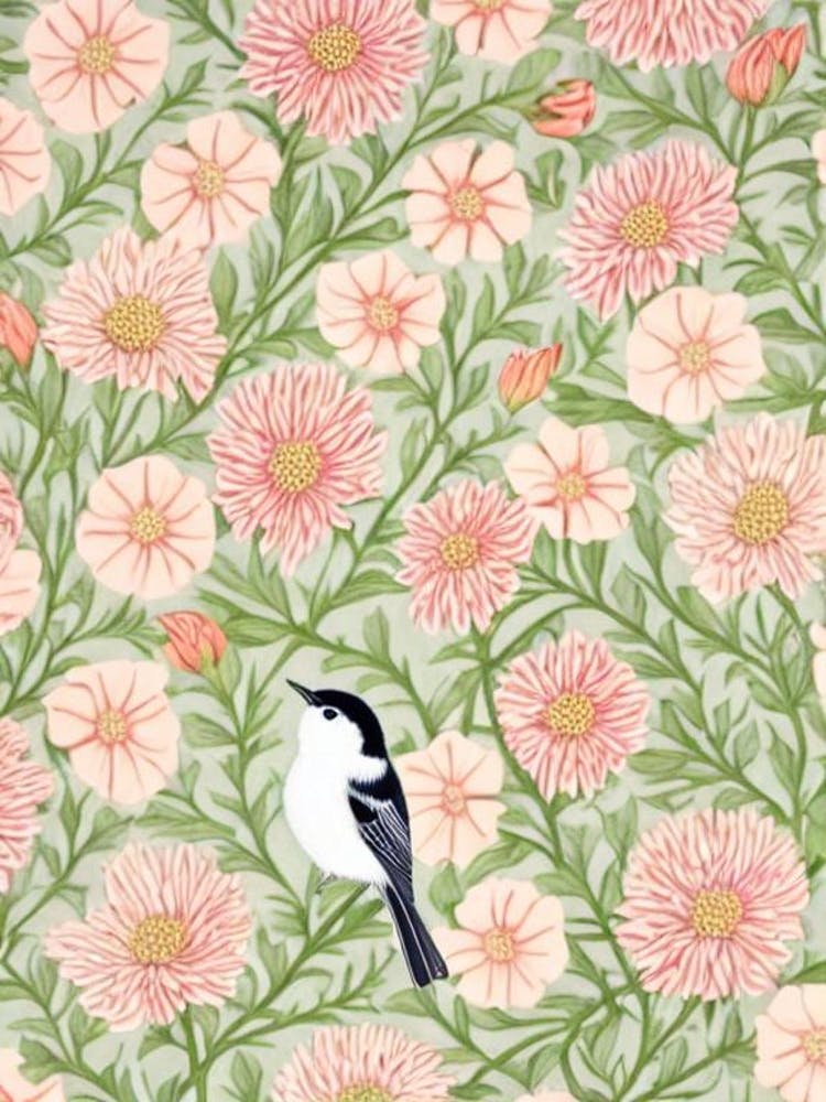 Carolina Chickadee William Morris Style Bird