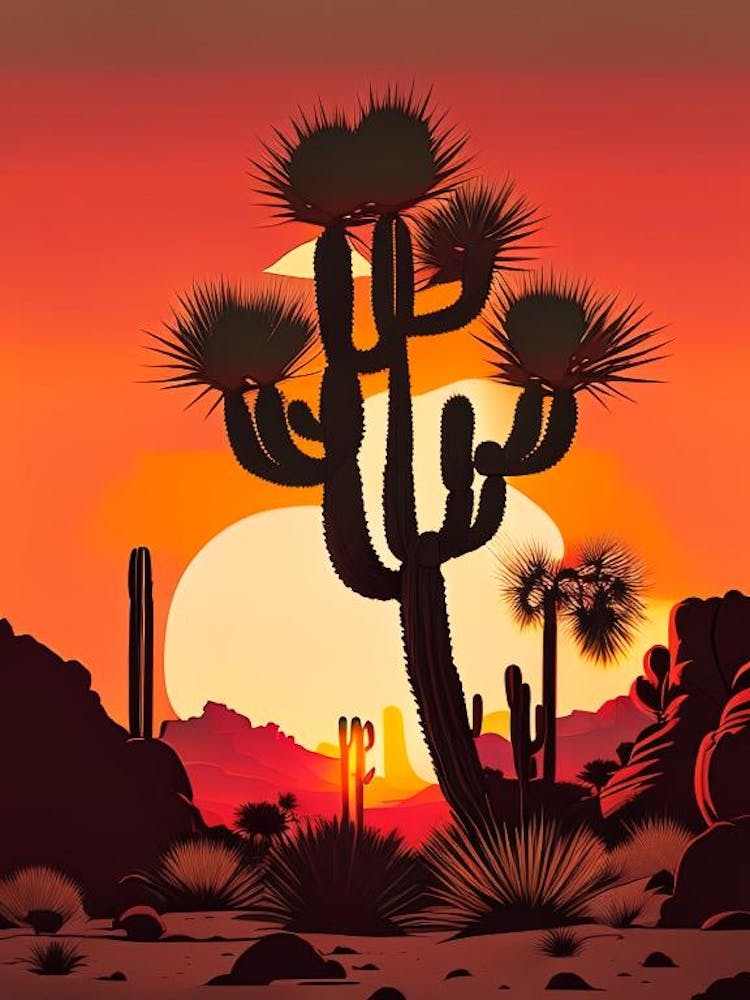 Joshua Trees At Sunset Retro Illustration (6)