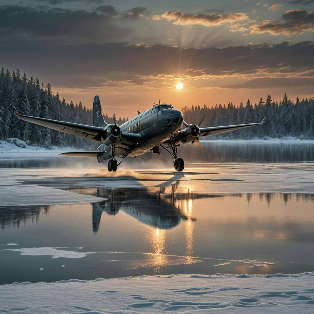 Dakota Landing On A Frozen Lake