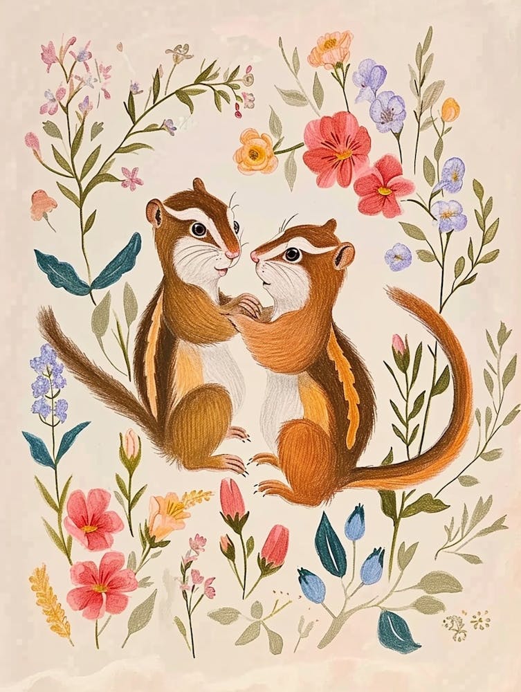 Dessin d'Animal Floral Folklorique Tamia