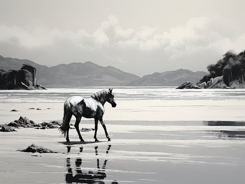 A Horse Oil Painting In Lopes Mendes Beach, Brazil, Landscape 1