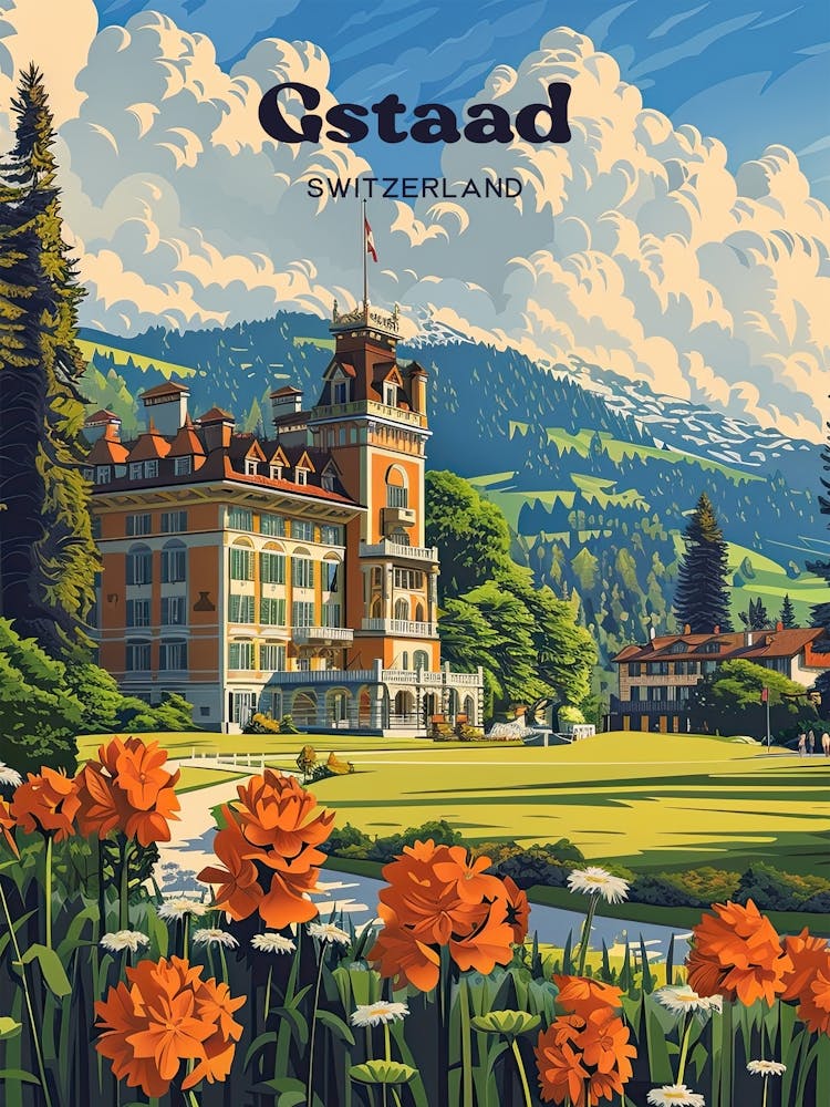 Gstaad Switzerland Palace Digital Travel Art