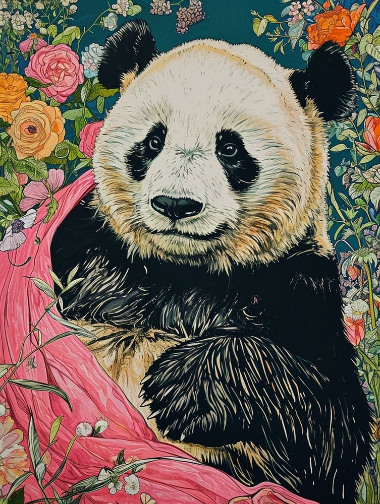 Floral Animal Painting Giant Panda 4