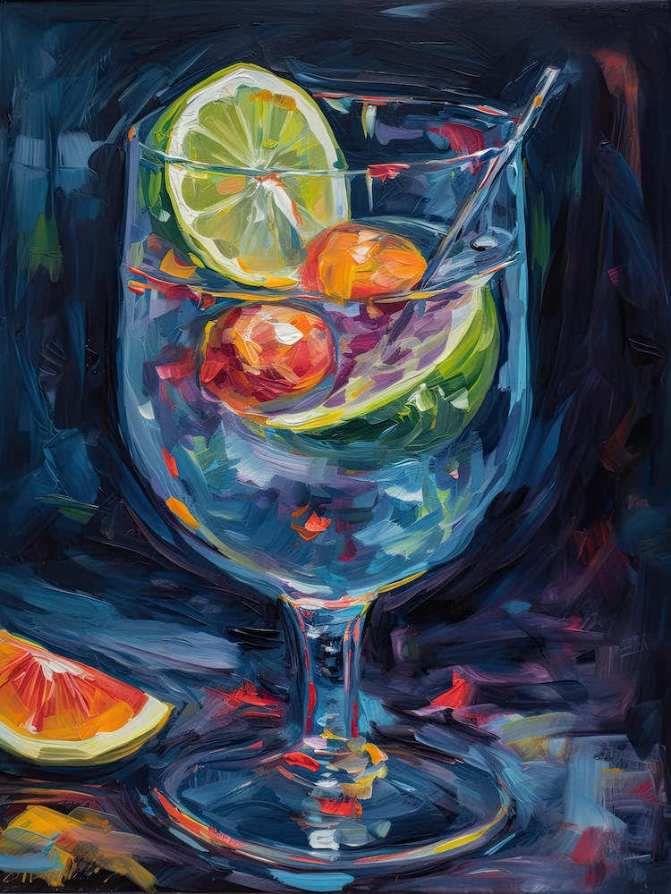 Gin Tonic G&T Cocktail Oil Painting 2