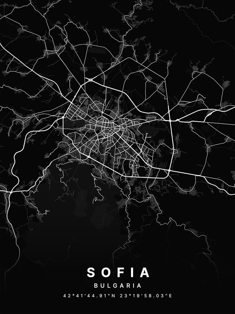 Sofia Bulgaria Black Map