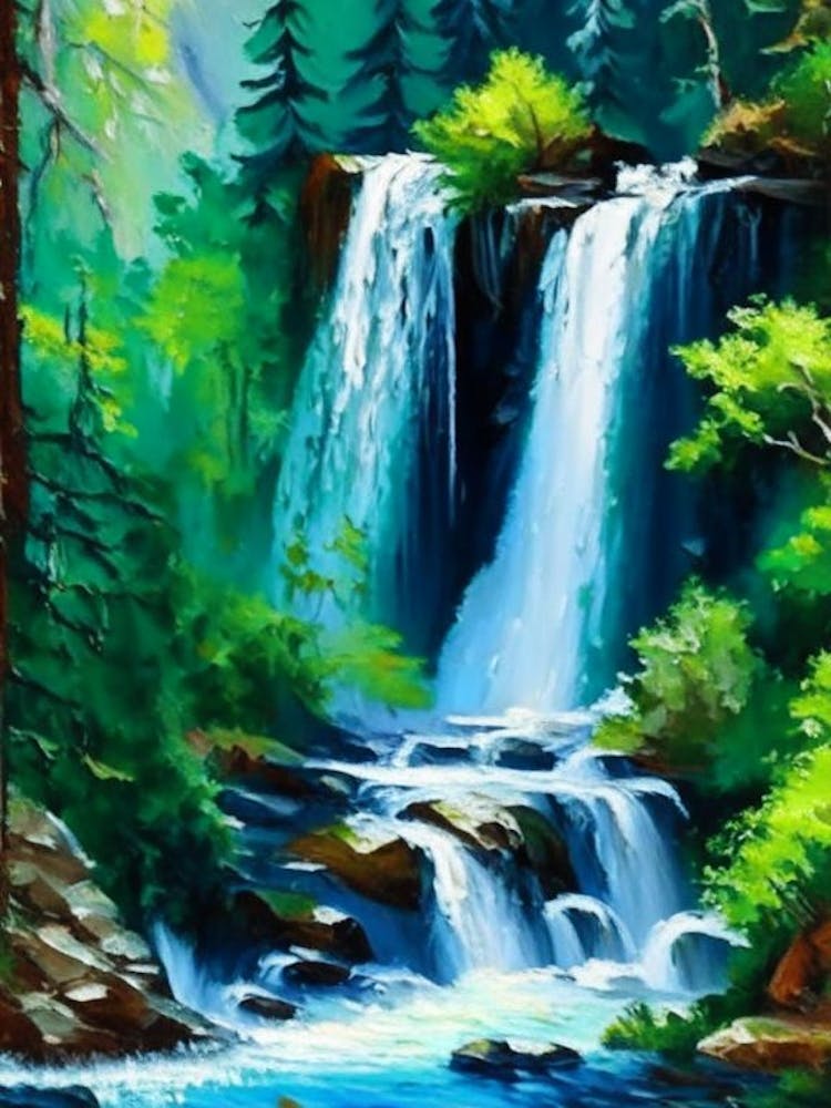 Waterfalls In Forest Water Landscapes Waterscape Impressionism 1
