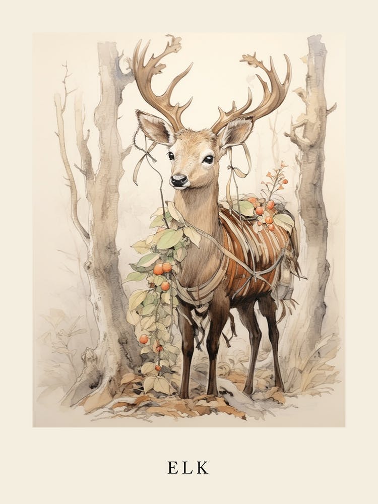 Beatrix Potter Inspired  Animal Watercolour Elk 1