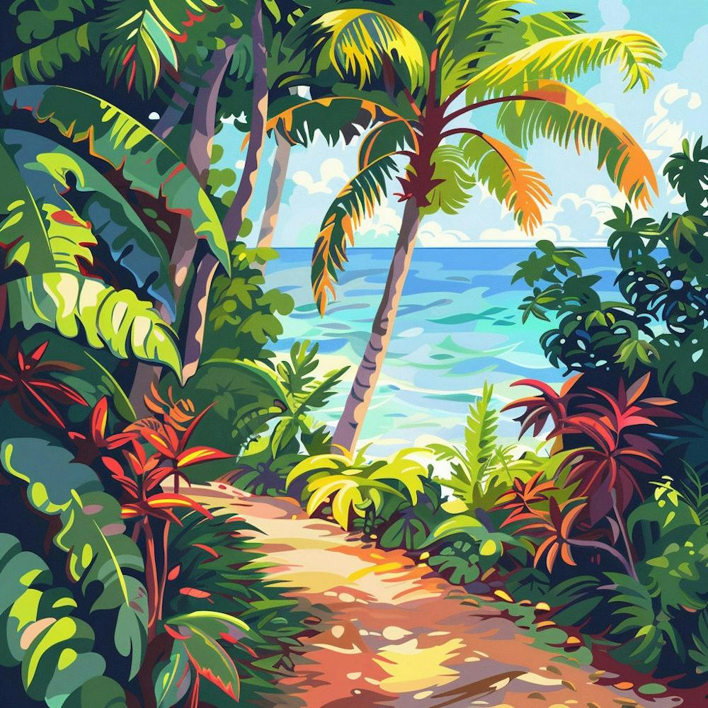 Palm Trees Oil Painting Illustration