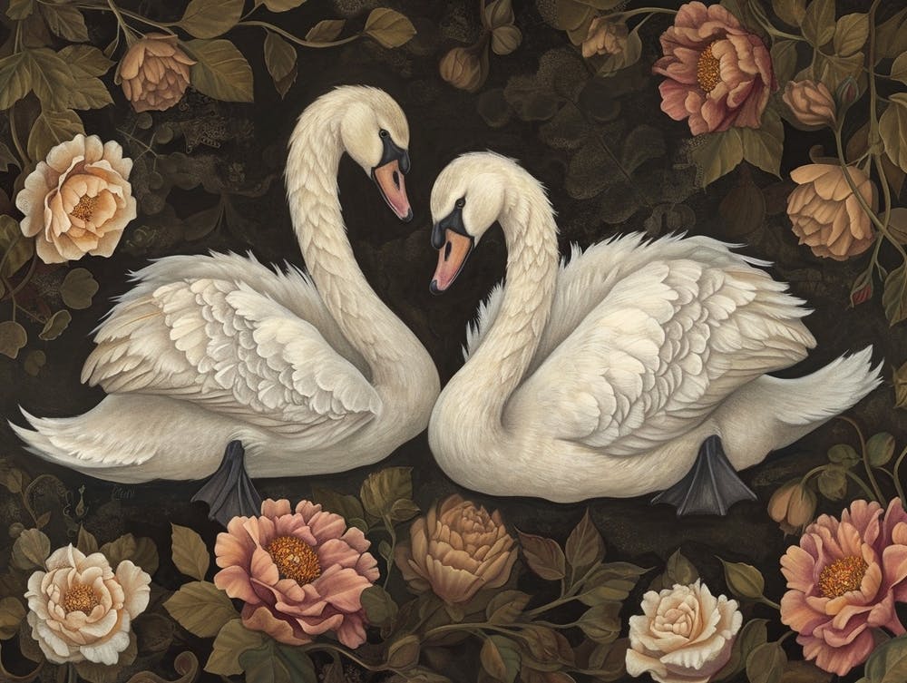 Floral Animal Illustration Swan 2