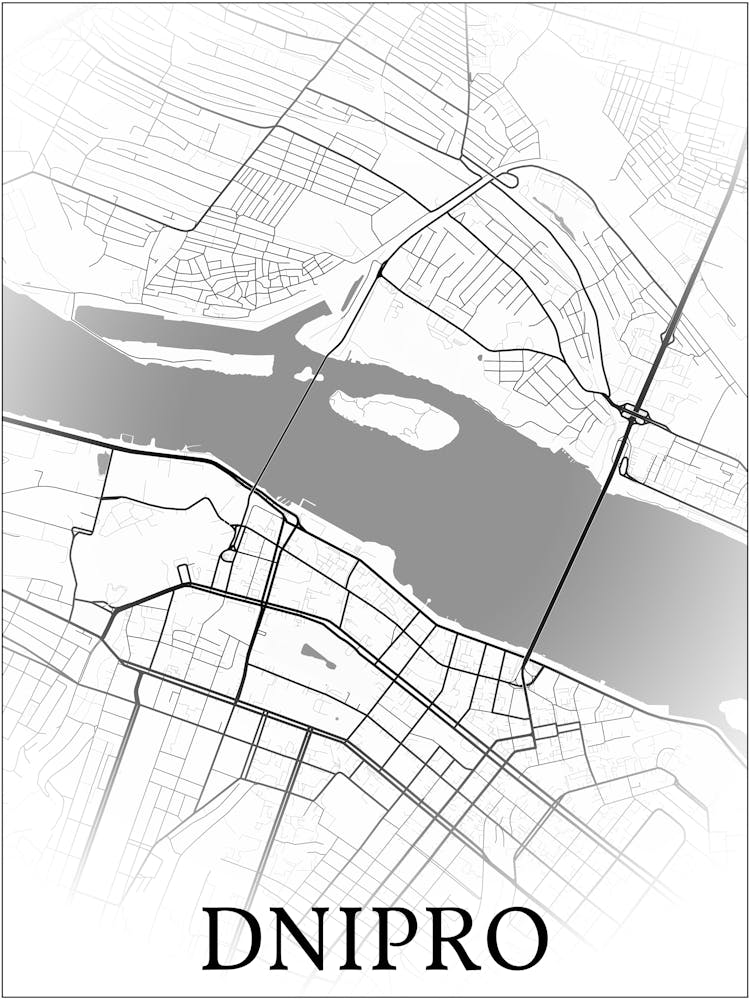 Dnipro, Ukraine, City Map, Black And White Fade Design